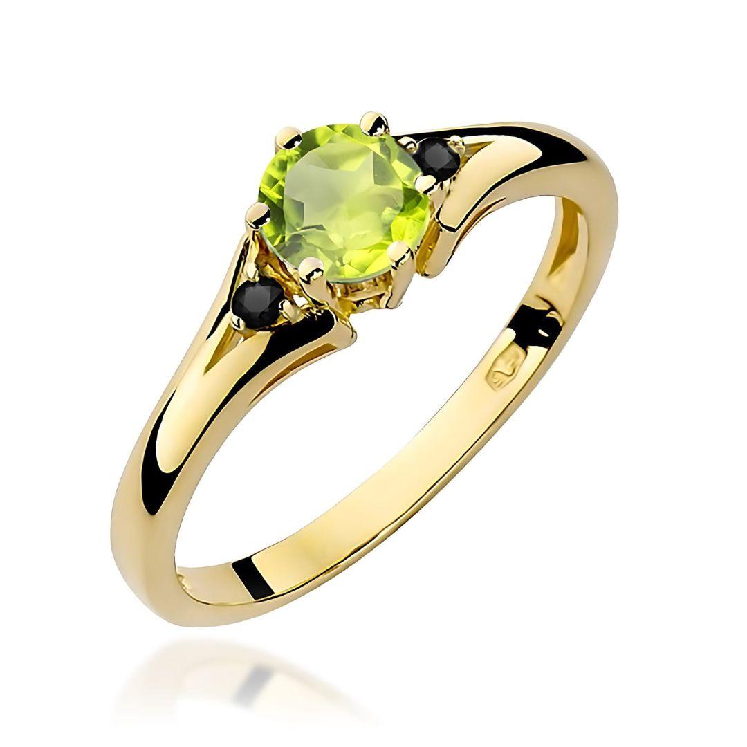 Anillo Lou Oro Amarillo 9K con Peridoto y Diamantes Negros 0,60 ct