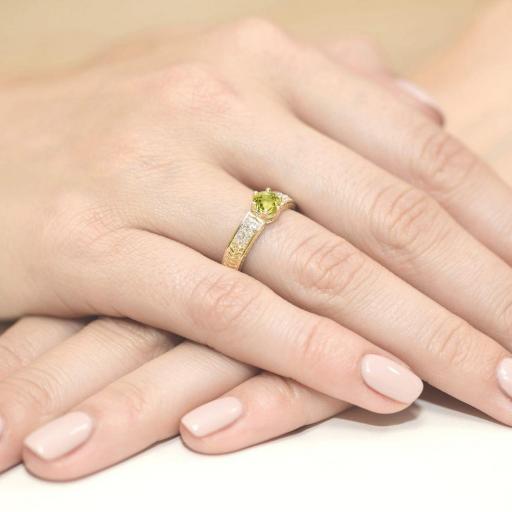 Anillo Silas Oro Amarillo 9K con Peridoto y Diamantes 0,60 ct [3]