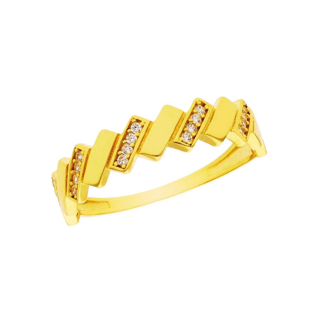 Anillo “ZigZag Gold” Oro Amarillo 18K con Circonitas