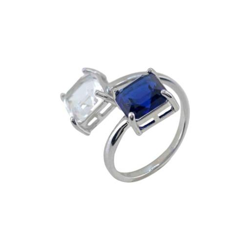Anillo Brillo Azul by Avanty – Acero Ajustable con Piedra Blanca y Azul