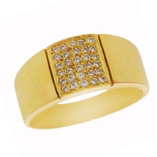 Anillo ancho de oro dorado 18k con circonitas blancas 