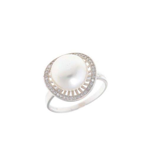 Anillo con perla blanca Salvatore Plata talla 12