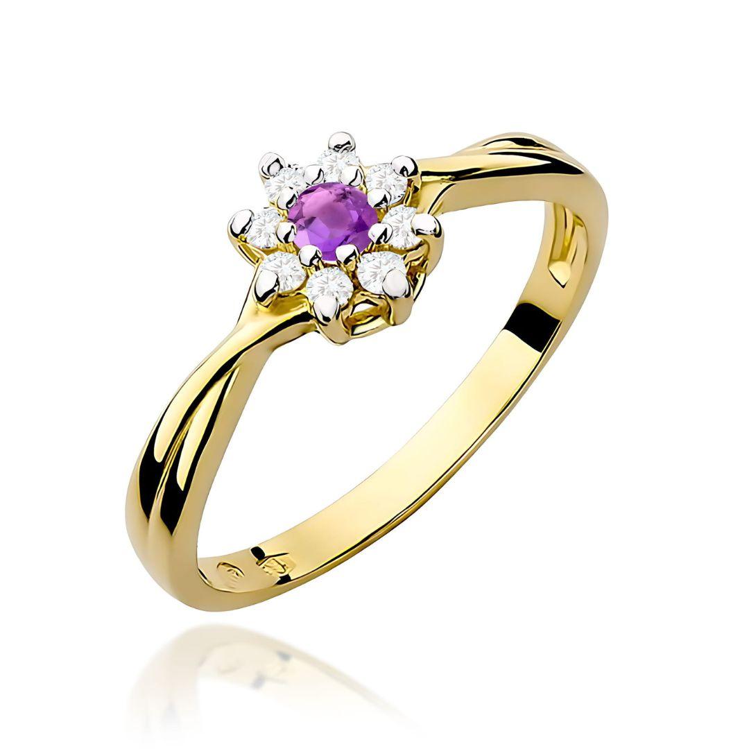 Anillo Amatessa de Oro 14K con Amatista 0,10 ct y Diamantes Naturales