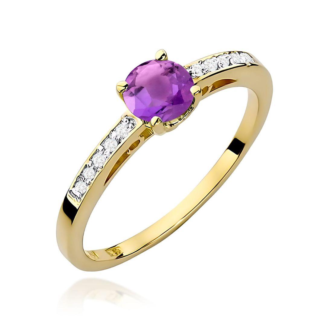 Anillo Lilar de Oro 14K con Amatista 0,50 ct y 10 Diamantes Naturales