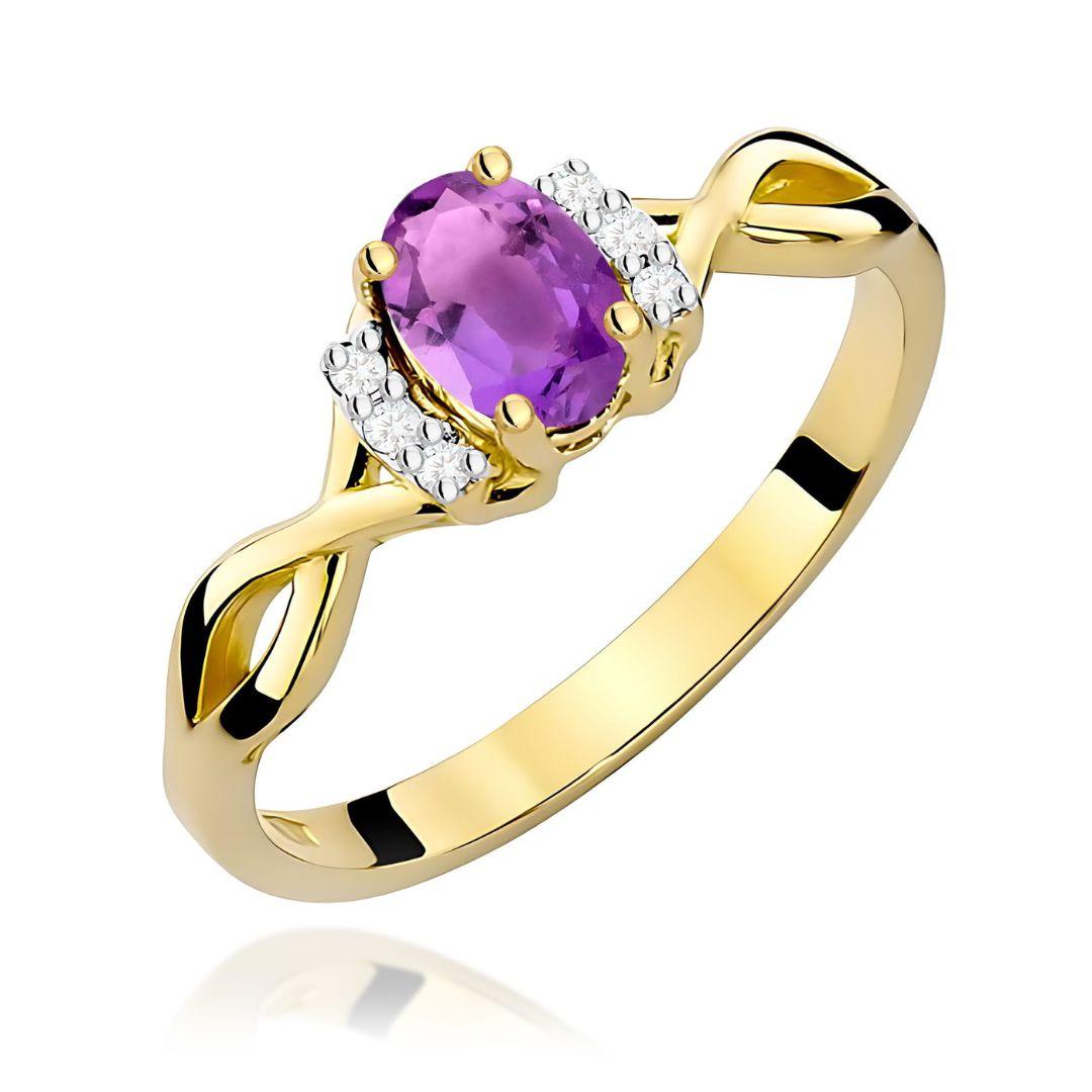Anillo Violet de Oro 14K con Amatista Oval 0,40 ct y Diamantes Naturales