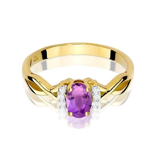 Anillo Violet de Oro 14K con Amatista Oval 0,40 ct y Diamantes Naturales [1]