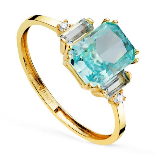 Anillo de Oro 18k con Topacio Natural y Piedras Azules – Joyería Fina para Mujer [0]