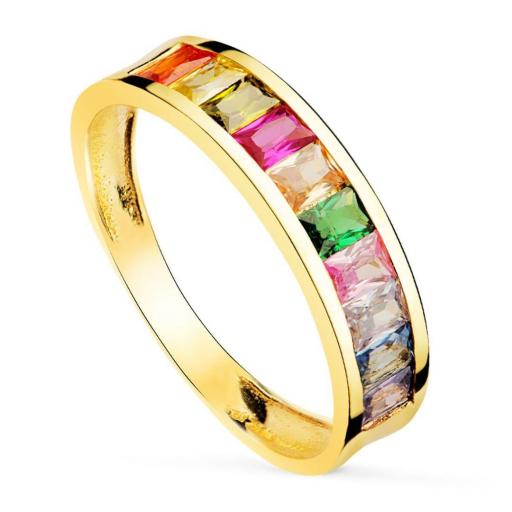 Anillo de Oro Amarillo 18k con Circonitas de Colores – Joyería Fina para Mujer [0]