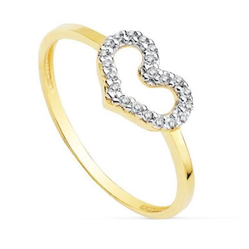 Anillo de Oro Bicolor 18K con Diseño de Corazón - Elegante y Fino, Regalo Ideal para San Valentín