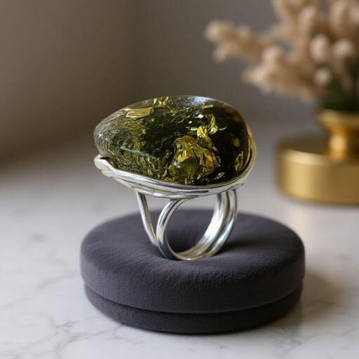 Anillo Vintage en Plata de Ley con Óvalo de Ámbar Báltico [1]