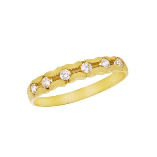 Anillo de oro amarillo 18k con 6 circonitas blancas