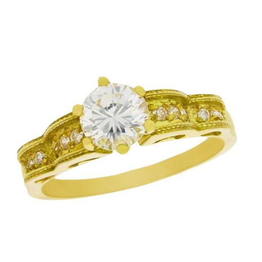 Anillo de oro amarillo 18k con circonitas para mujer 154