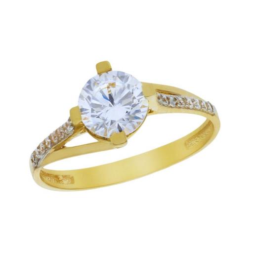 Anillo de oro amarillo 18k con una circonita blanca para mujer 747