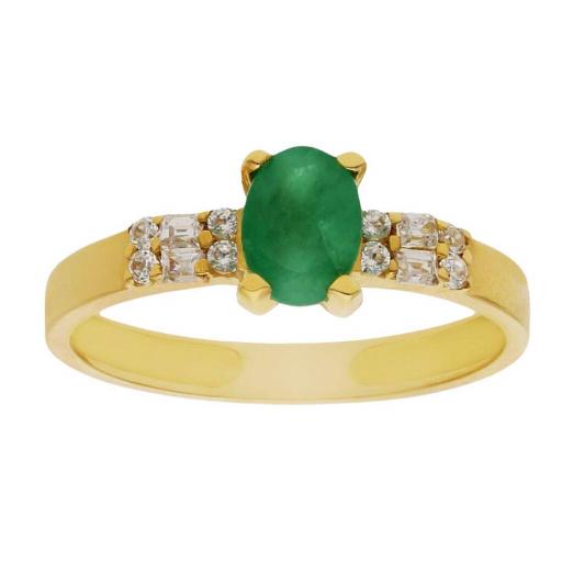 Anillo oro 18k con esmeralda fina verde y circonitas