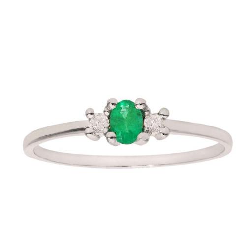 Anillo oro blanco 18k con esmeralda verde y diamantes