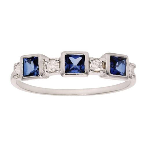 Anillo oro blanco 18k con esmeraldas azules y diamantes