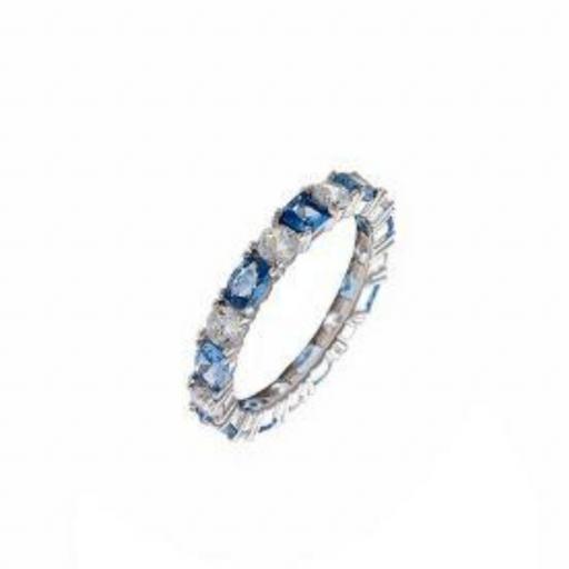 Anillo Salvatore de plata con espinel azul y circonitas blancas