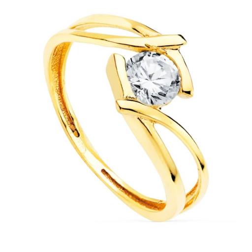 Anillo solitario de compromiso de oro 18k con circonita blanca