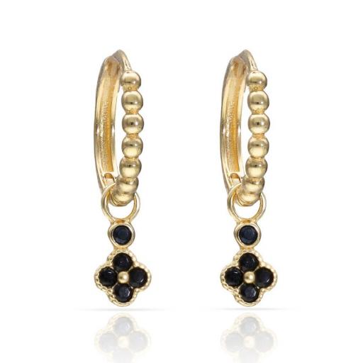 Aros de Oro 18K con Flor y Circonitas Negras – Detalle Chic con Actitud
