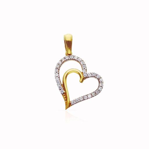  Colgante de oro 18k circonitas blancas CORAZONES