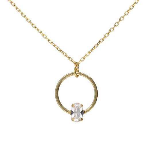 COLLAR CORTO LIEVE OVAL Y CÍRCULO CON CRISTAL BLANCO EN PLATA DE LEY BAÑADA EN ORO 18K · VICTORIA CRUZ