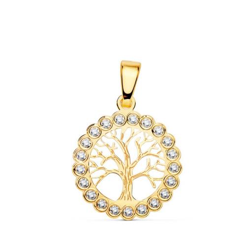 Colgante Árbol de la Vida Oro Amarillo 18K con Circonita – 15 mm Elegante y Simbólico