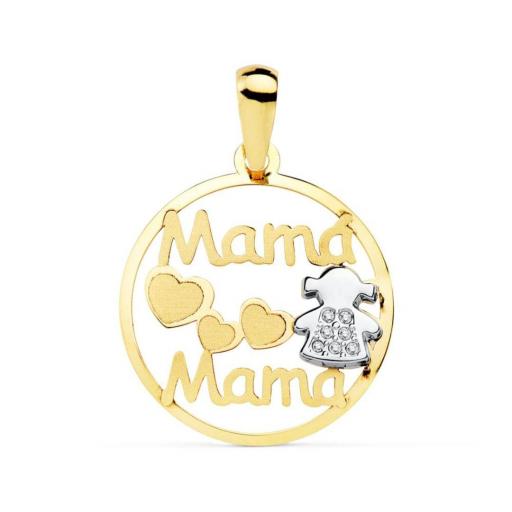 Colgante "Mamá" con Niña y Flor en Oro 9K – Regalo Especial para Mamá