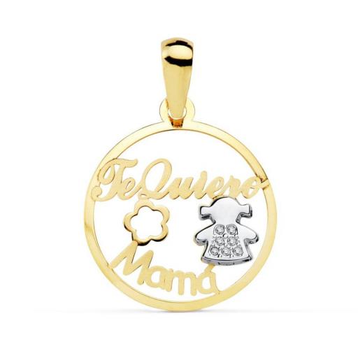 Colgante "Te Quiero Mamá" con Niña y Flor en Oro 18K