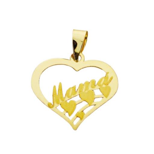 Colgante Corazón Oro Amarillo 9K con Palabra Mamá – Joya Especial 18x16mm [0]