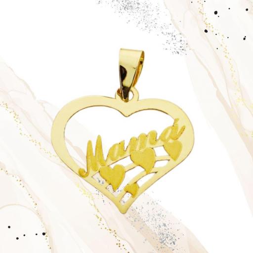 Colgante Corazón Oro Amarillo 9K con Palabra Mamá – Joya Especial 18x16mm [1]