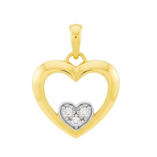 Colgante Dos Corazones de Oro 9K con Circonitas – 14 x 13 mm