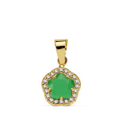 Colgante Estrella Oro Amarillo 9K con Piedra Verde – 9 mm Elegante y Fino