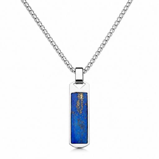 Colgante Hombre Acero con Piedra Azul y Cadena 60cm – Estilo Casual Moderno [0]