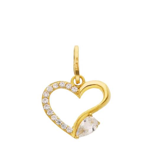 Colgante Pequeño y Elegante en Oro 18K con Corazón, Circonitas y Circonita Grande