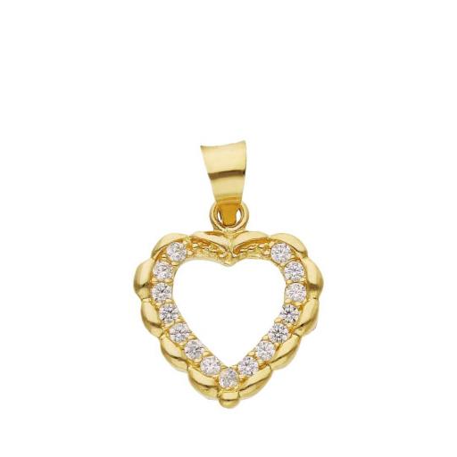 Colgante de Corazón en Oro 18K con Borde Interior de Circonitas Blancas – Elegancia Brillante