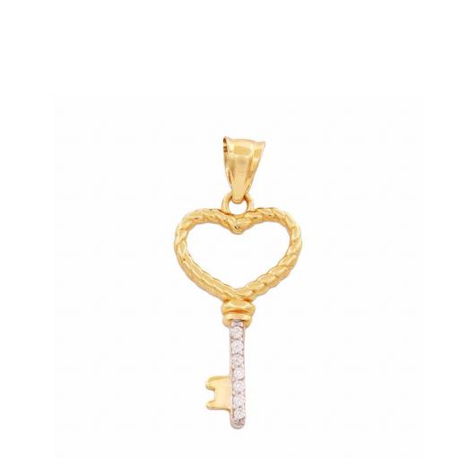 Colgante de Llave con Corazón en Oro 18K y Circonitas – Elegancia con Significado