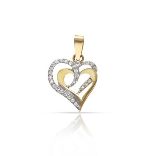 Colgante de Oro 18k con Circonitas Blancas en Forma de Corazones