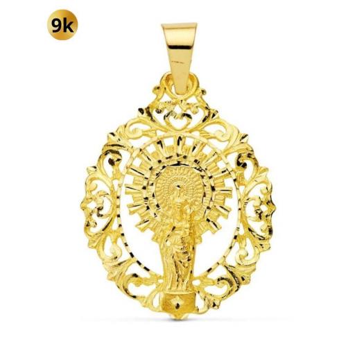  Colgante medalla Virgen del Pilar orla de oro amarillo 9k