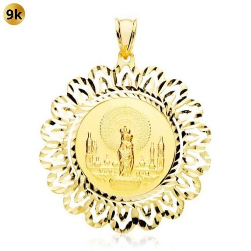 Colgante medalla cerco Virgen del Pilar de oro amarillo 9k