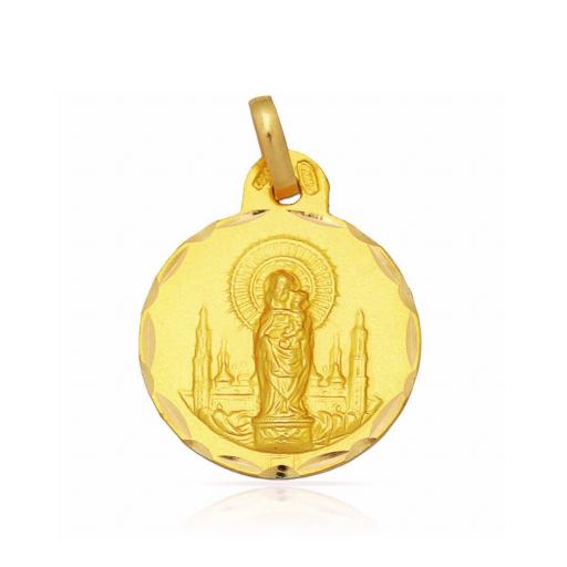 Colgante medalla de oro 18k Virgen del Pilar 17 mm