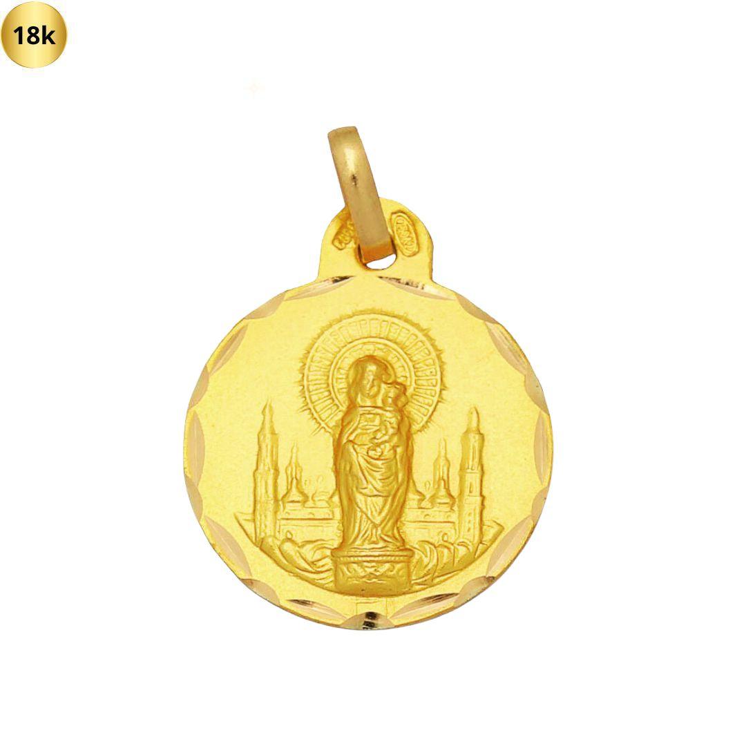 Colgante medalla de oro 18k Virgen del Pilar 17 mm