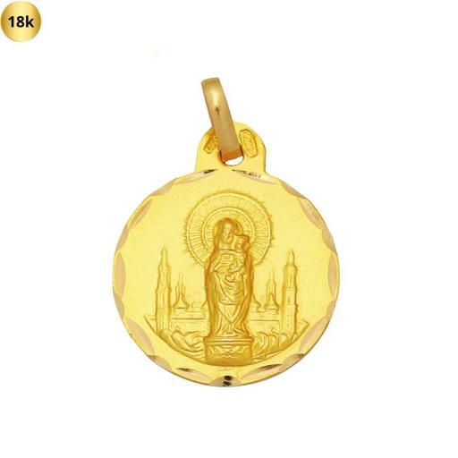 Colgante medalla de oro 18k Virgen del Pilar 17 mm