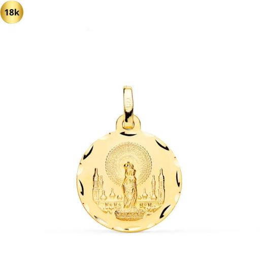 Colgante medalla de oro 18k Virgen del Pilar 18 mm