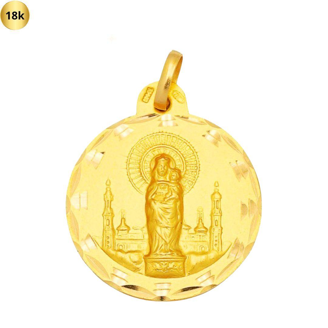 Colgante medalla de oro 18k Virgen del Pilar 23 mm