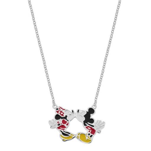 Collar Disney en plata con diseño de Mickey y Minnie besándose [0]