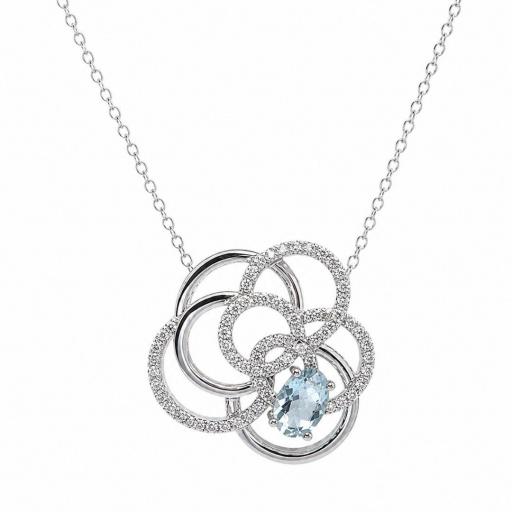 Collar Flor de Plata con Piedra Azul Aguamarina y Circonitas – Elegancia Delicada y Femenina [0]