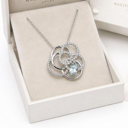 Collar Flor de Plata con Piedra Azul Aguamarina y Circonitas – Elegancia Delicada y Femenina [1]