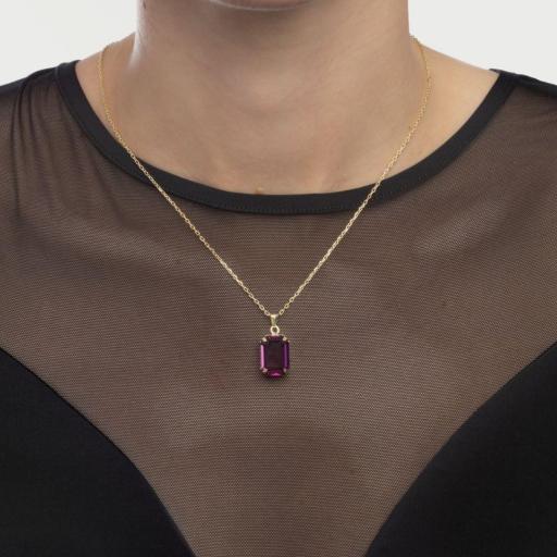 Collar Helena Rectángulo Amethyst en Plata bañada en Oro 18K – Victoria Cruz [1]