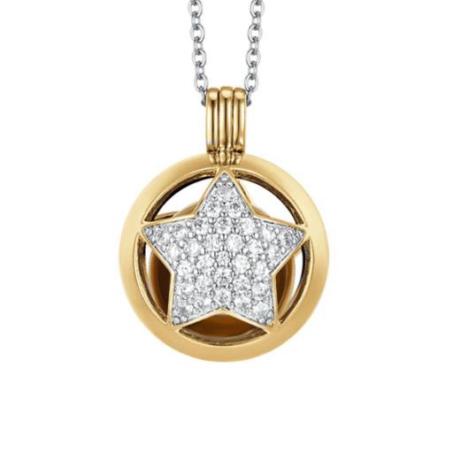 Collar Llamador de Ángeles Estrella – Acero Plateado con Cristales y Detalle Dorado | Cadena 80 cm