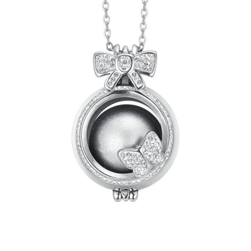 Collar Llamador de Ángeles Mujer con Lazo y Mariposa – Acero PVD 80 cm